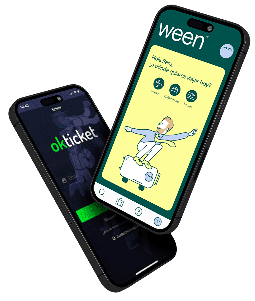 La app de Ween junto a la app de Okticket en dos móviles